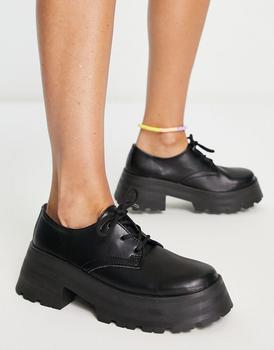 ASOS | ASOS DESIGN Monday chunky lace up flat shoes in black商品图片,额外8.5折, 额外八五折