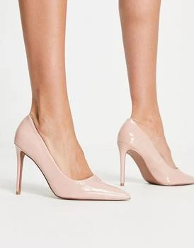 ASOS | ASOS DESIGN Penza pointed high heeled court shoes in beige patent 6.9折, 独家减免邮费