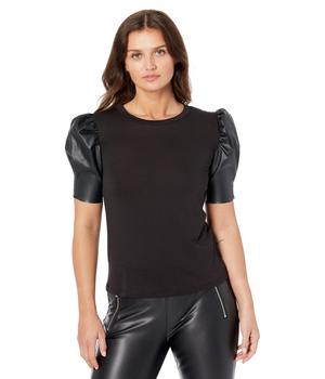 Michael Kors | Petite T-Shirt w/ Leather Sleeve商品图片,7.4折, 独家减免邮费