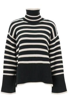 推荐Toteme striped wool and cotton turtleneck sweater商品