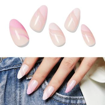 MODELONES | Pink Wave - 24 Fake Nails 12 Sizes Short Almond Press on Nails Kit,商家MODELONES,价格¥68