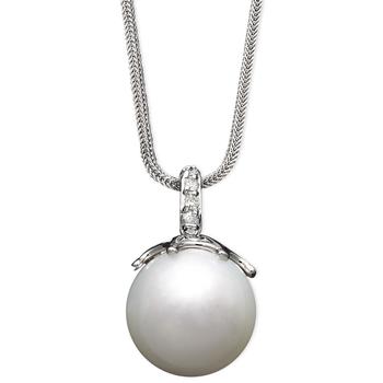 商品Macy's | 14k White Gold Necklace, Cultured South Sea Pearl (14mm) and Diamond Accent Pendant,商家Macy's,价格¥8106图片