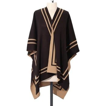女式双面针织条纹边框斗篷毛衣,价格$61.80