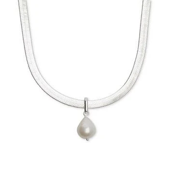 Lucky Brand | Silver-Tone Freshwater Pearl Herringbone Pendant Necklace, 15-1/4" + 3" extender,商家Macy's,价格¥290