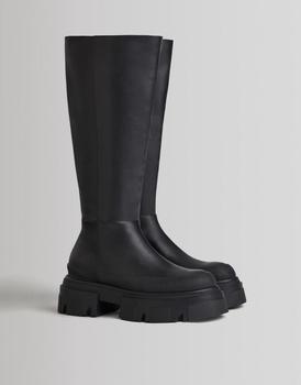 Bershka | Bershka high leg boot with chunky sole in black商品图片,
