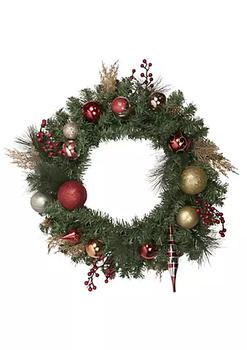 推荐Green Mixed Foliage and Ornaments Artificial Christmas Wreath 30-Inch Unlit商品