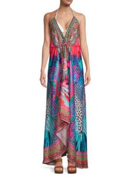 推荐Mix-Print Tassel-Tie Maxi Cover-Up Dress商品