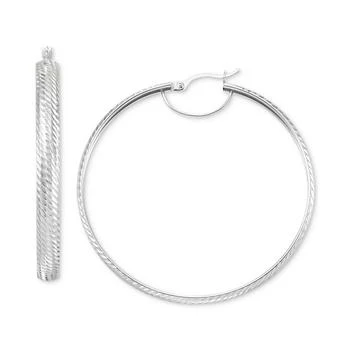 Macy's | Textured Medium Hoop Earrings in 14k White Gold-Plated Sterling Silver,商家Macy's,价格¥517