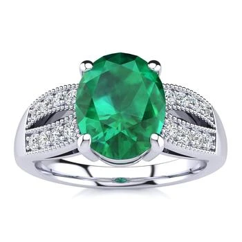 SSELECTS | 2 Carat Oval Shape Emerald And Diamond Ring In 14 Karat White Gold,商家Premium Outlets,价格¥8163