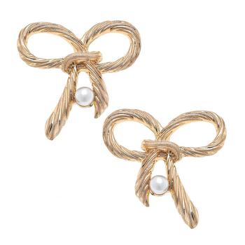 商品Amy Bow & Pearl Stud Earrings In Worn Gold,商家Verishop,价格¥161图片