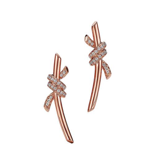Tiffany & Co.新款, Tiffany & Co. |   Tiffany & Co./蒂芙尼 22春夏新款 Knot系列 18K金 玫瑰金色 镶钻绳结耳钉69526144商品图片 包邮包税