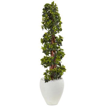商品NEARLY NATURAL | 4' English Ivy Topiary UV-Resistant Indoor/Outdoor Artificial Tree in White Oval Planter,商家Macy's,价格¥1581图片
