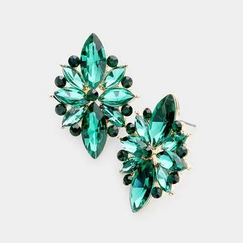 FASHNZFAB | Marquise Crystal Floral Evening Earrings - Emerald,商家Premium Outlets,价格¥149