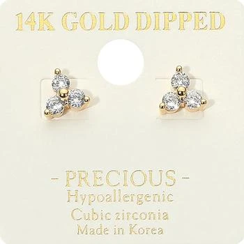 FASHNZFAB | 14k Gold Dipped Hypoallergenic Trip CZ Stone Stud Earrings - Gold,商家Premium Outlets,价格¥193