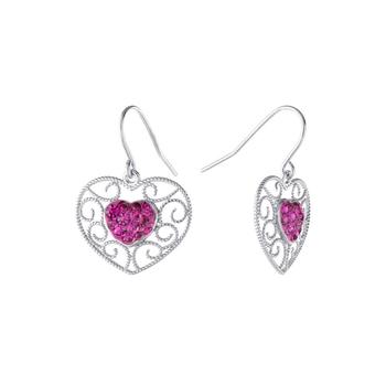 Giani Bernini | Gray and Pink Crystal (0.35 ct.t.w) Filigree Heart Drop Earrings in Sterling Silver商品图片,