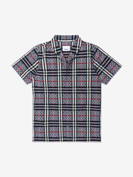 burberry短袖, Burberry | Burberry Blue Boys Cotton Check Short Sleeve Shirt商品图片 7折