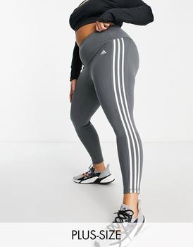 adidas plus, Adidas | adidas Training Plus Essential 3 Stripe 7/8 leggings in grey商品图片 