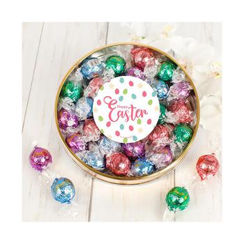 商品Easter Candy Gift Tin with Chocolate Lindor Truffles by Lindt Large Plastic Tin with Sticker - Eggs & Flowers - By Just Candy图片