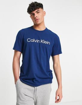 推荐Calvin Klein chest logo lounge t-shirt in blue co-ord商品