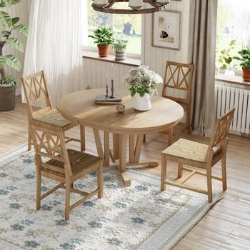 Streamdale Furniture | Streamdale Rustic 5-Piece Dining Set with Extendable Table & Cross Back Chairs,商家Premium Outlets,价格¥6278