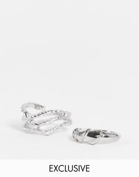 推荐Reclaimed Vintage inspired minimal rings in silver 2 pack商品