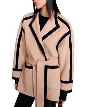 Maje | Gicolora Contrast Trim Belted Coat,商家Bloomingdale's,价格¥3639