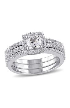 商品DELMAR | Sterling Silver Created White Sapphire Bridal Ring Set,商家Nordstrom Rack,价格¥604图片