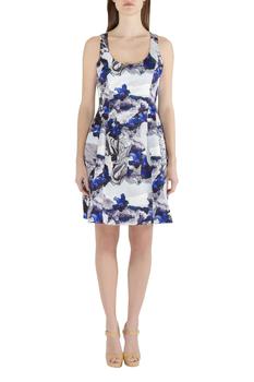 PRABAL GURUNG, PRABAL GURUNG | Prabal Gurung Purple Rorschach Floral Print Satin Sleeveless Fit and Flare Dress M商品图片 3.3折