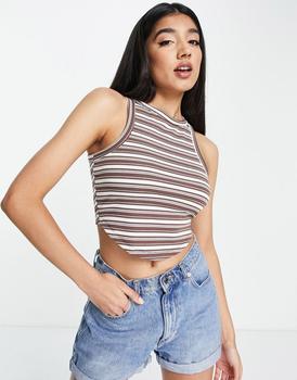 product New Look striped racer hanky hem babylock vest in brown image