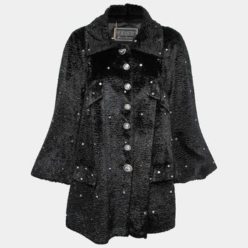 推荐Versus Versace Vintage Black Rhinestone-Embellished Faux Fur Coat S商品