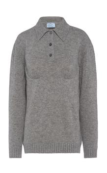 推荐Prada - Women's Bra-Detailed Cashmere Polo Sweater - Grey - L - Moda Operandi商品