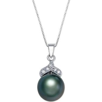 商品Macy's | Tahitian Pearl (9mm) and Diamond Accent Pendant Necklace in 14k White Gold,商家Macy's,价格¥2964图片