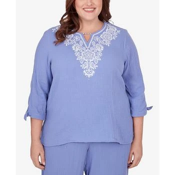 Alfred Dunner | Plus Size Summer Breeze Embroidered Top with Tie Sleeves,商家Macy's,价格¥510