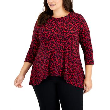 Iris & Ivy, Anne Klein | Plus Size Ivy-Print Sharkbite-Hem Pullover Top商品图片 额外7折, 额外七折