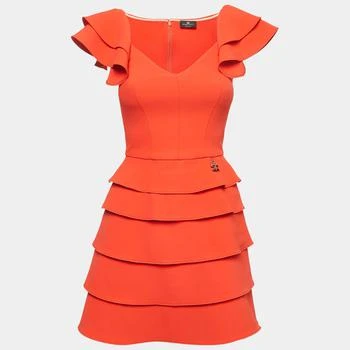 推荐Elisabetta Franchi Orange Crepe Tiered Mini Dress S商品