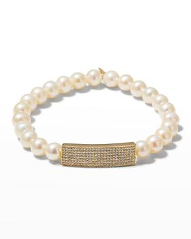 商品Sydney Evan | 7mm Pearl Bracelet with Small Pave Rectangular Bead,商家Neiman Marcus,价格¥21602图片