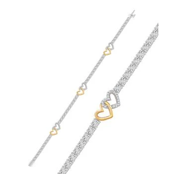 Macy's | Diamond Interlocking Heart Tennis Bracelet (1/2 ct. t.w.) in Sterling Silver & 14k Gold-Plate,商家Macy's,价格¥2358