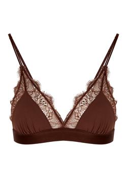 LOVE STORIES是什么牌子, LOVE STORIES | Love Lace dark brown lace-trimmed soft-cup bra商品图片 