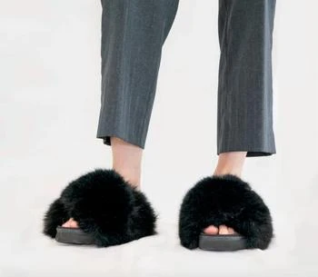推荐Mink Cloud Faux Fur Slippers In Black商品