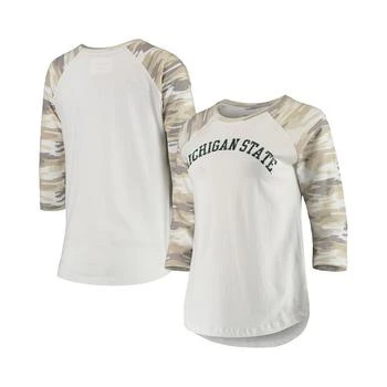 Camp David | Women's White and Camo Michigan State Spartans Boyfriend Baseball Raglan 3/4-Sleeve T-shirt,商家Macy's,价格¥240