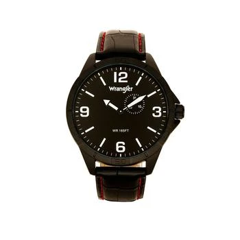Wrangler | Men's Watch, 48MM IP Titanium Case with Titanium Dial, Second Hand Subdual, Black Strap with Red Stitching 