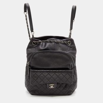 chanel包, [二手商品] Chanel | Chanel Black Quilted Leather Small Drawstring CC Flap Backpack商品图片 9.3折, 满1件减$100, 满减