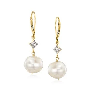 Ross-Simons | Ross-Simons 10.5-11mm Cultured Pearl Drop Earrings With Diamond Accents in 14kt Yellow Gold,商家Premium Outlets,价格¥1795