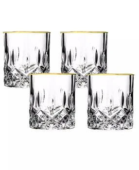 Lorren Home Trends | Opera Gold Collection 4 Piece Crystal Double Old Fashion Glass with Gold Rim Set,商家Macy's,价格¥328