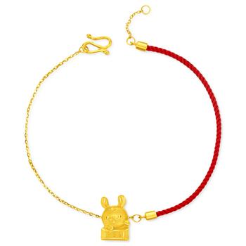 商品Chow Tai Fook | Year of the Rabbit Charm Semi Red Cord Link Bracelet in 24k Gold,商家Macy's,价格¥2490图片