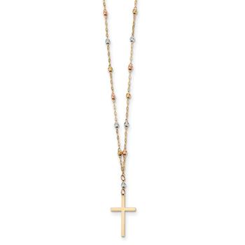 商品Macy's | Tricolor Beaded Cross 17" Pendant Necklace in 14k Yellow, White & Rose Gold,商家Macy's,价格¥5762图片