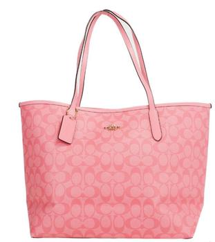 推荐COACH Pink Lemonade Signature Coated Canvas City Tote Shoulder Handbag商品