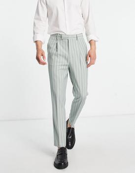 商品ASOS | ASOS DESIGN tapered smart trousers in sage prep pin stripe,商家ASOS,价格¥251图片