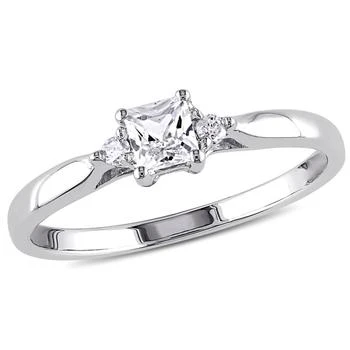 Mimi & Max | Mimi & Max Princess Cut Created White Sapphire and Diamond Accent Ring in Sterling Silver,商家Premium Outlets,价格¥312