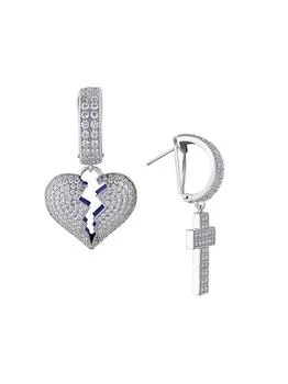 Darkai | 18K White Gold-Plated & Cubic Zirconia Mismatched Broken Heart & Cross Drop Earrings,商家Saks Fifth Avenue,价格¥1922